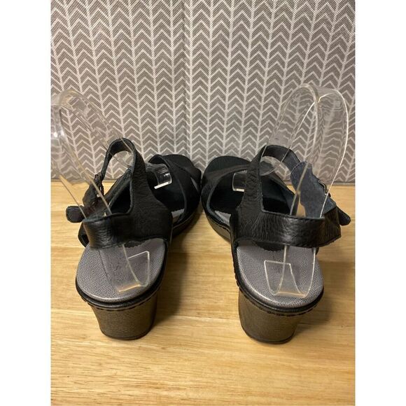 Ariat 'Sandy'  Black Gray Leather Wedge Heels Sandals Slingback - Picture 4 of 10